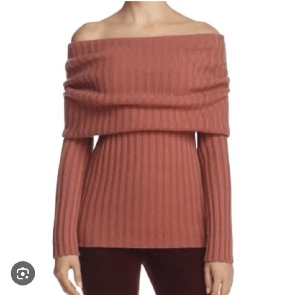 Theory‎ Ribbed Cashmere Off-the-Shoulder Wool Sweater Size M